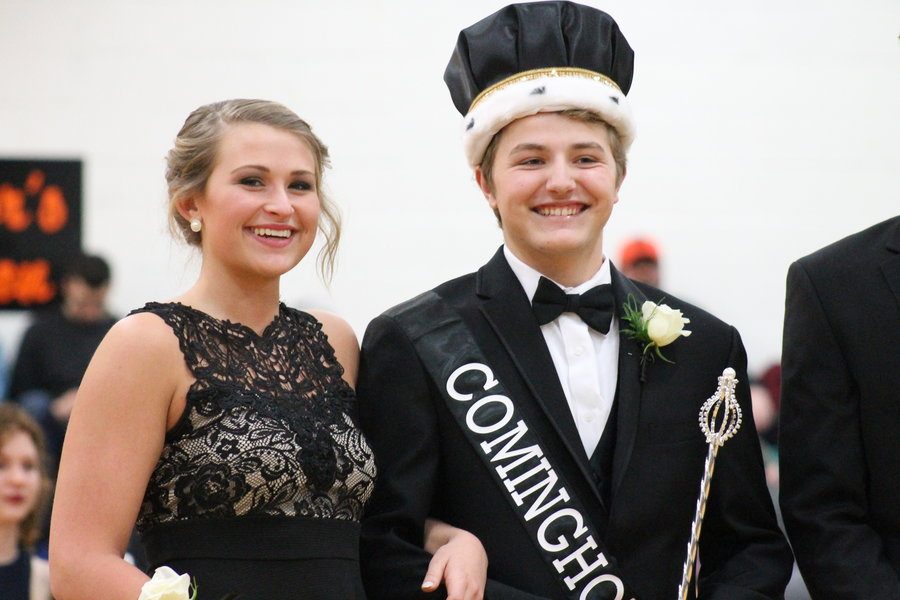 Senior King Stanley Plennert, with his escort Allison Showerman at the halftime king ceremony.