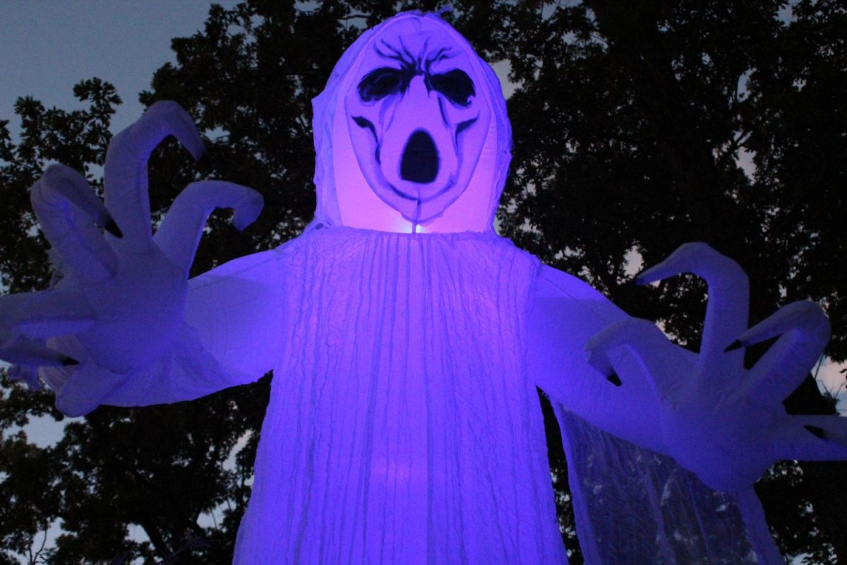 Towering. While trick-or-treaters make their rounds, inflatable ghouls scatter around the campground, decorating campsites. A contest is held every year for decorations, and the campsite that is declared the best wins a prize. The winner will be announced Saturday night after the judges have had a chance to assess every campsite. 