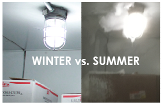 The cafeterias freezer suffers from cracks in the walls, water dripping from electrical sockets, and when the temperature rises, icicles form everywhere within the freezer. 