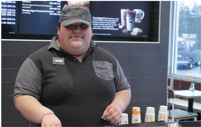 During a school week, senior Senaida Gonzalez works cashier at Mcdonalds during her six and half hour shift, taking customers oders. Gonzalez has worked at MCdonalds for almost 2 years. She thinks that the minimum wage should be replaced with a livable wage. A lot of people are struggling to pay bills that are too much for what they make, Gonzalez said. 