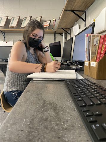 Planning the 2022 yearbook page ladder, senior editor-in-chief Alexandria Teachout begins the process of creating the publication. After four years on the staff, Teachout became the student leader for the club.
