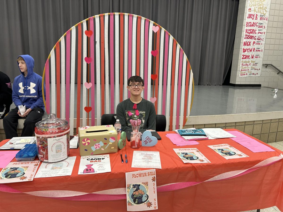 A second-year National Honor Society member, senior Gavin Hart raises money for the organization by selling flowers and candy grams, and running the candy guessing jar.

