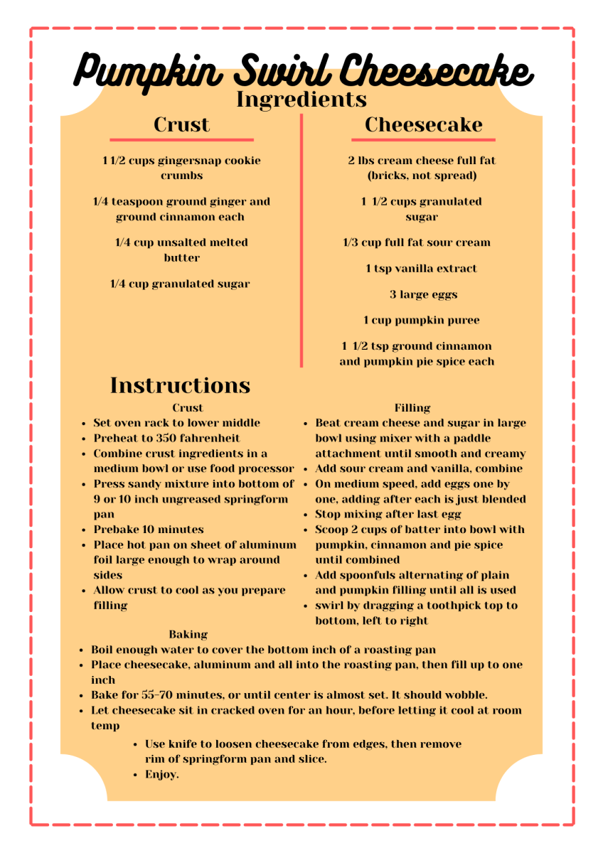 Pumpkin Swirl Cheesecake Recipe Card