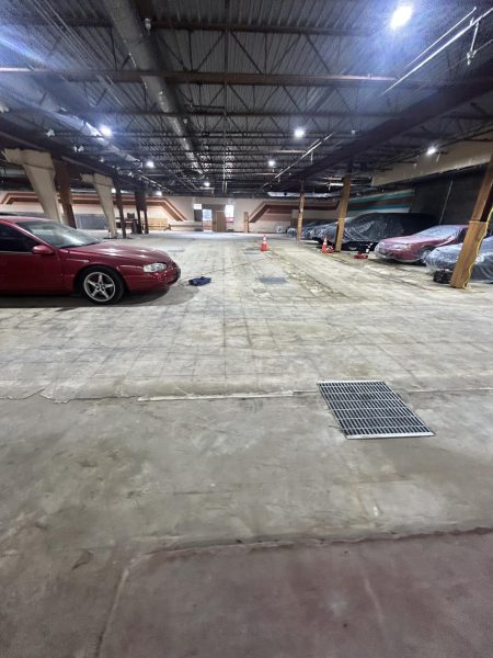 On the inside, Jurgen has cleaned up the space and uses the space for storage.  He has a multitude of cars kept in the building for storage.